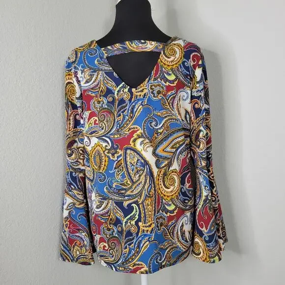 Valerie Stevens Bell Sleeve Paisley Top Medium - Picture 5 of 9